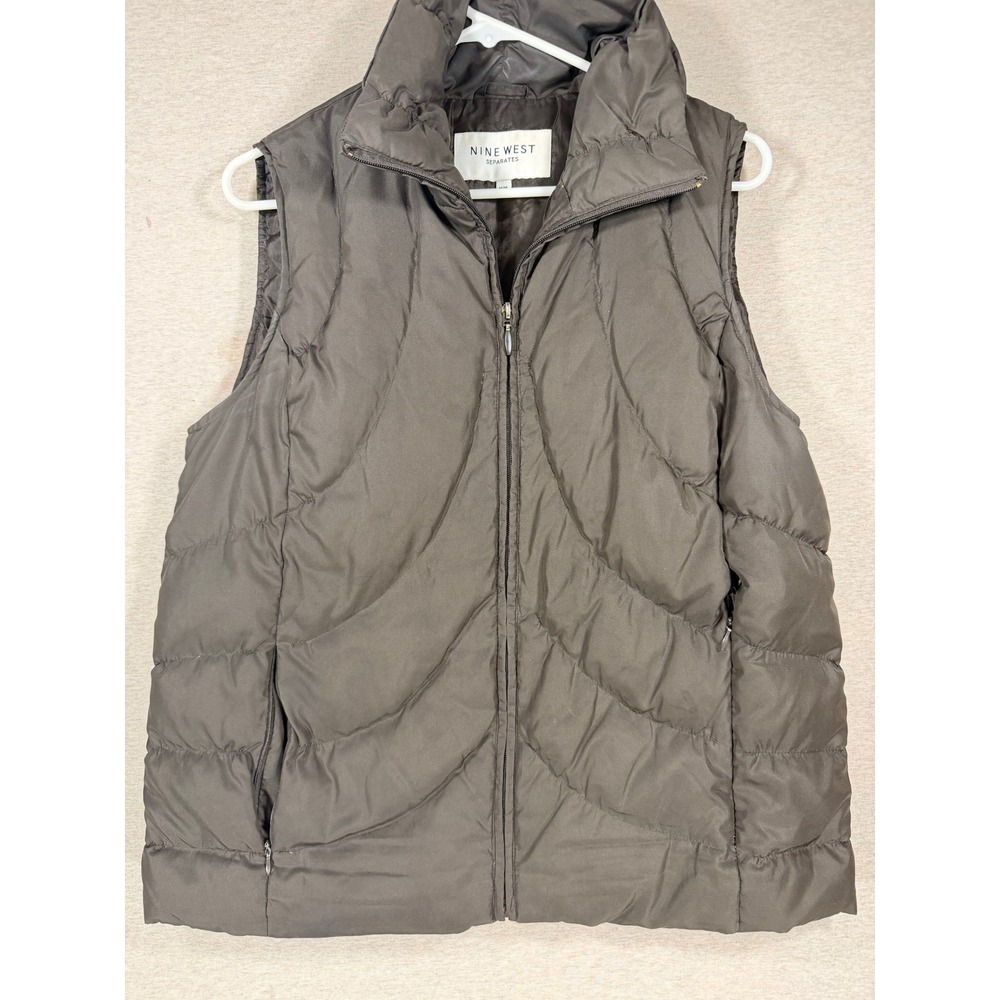 Nine West Puffer Vest Women Size M Brown Down‎ Feather Quilted Zip Front